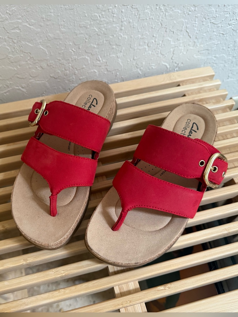 Red Clarks Collection Reileigh Park Buckle Sandals (New)